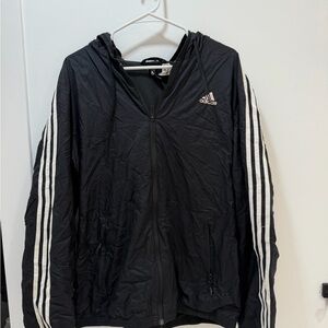Adidas Men's Black Windbreaker with White Stripes